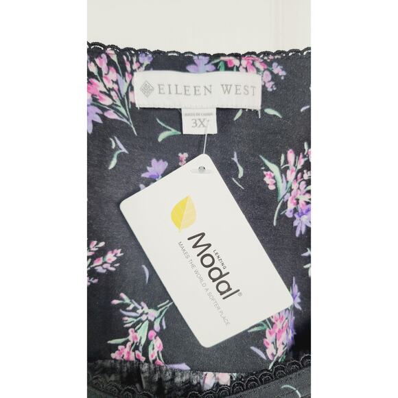 Eileen West Nightgown Womens 3X Floral Modal Lace Trim Button Front Cottage - Picture 3 of 11